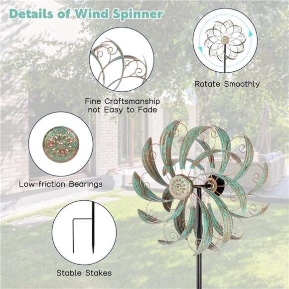 Wind Spinners Outdoor Wind Spinner Metal 13” Dia Wind Spinners for Yard - Picture 5 of 16